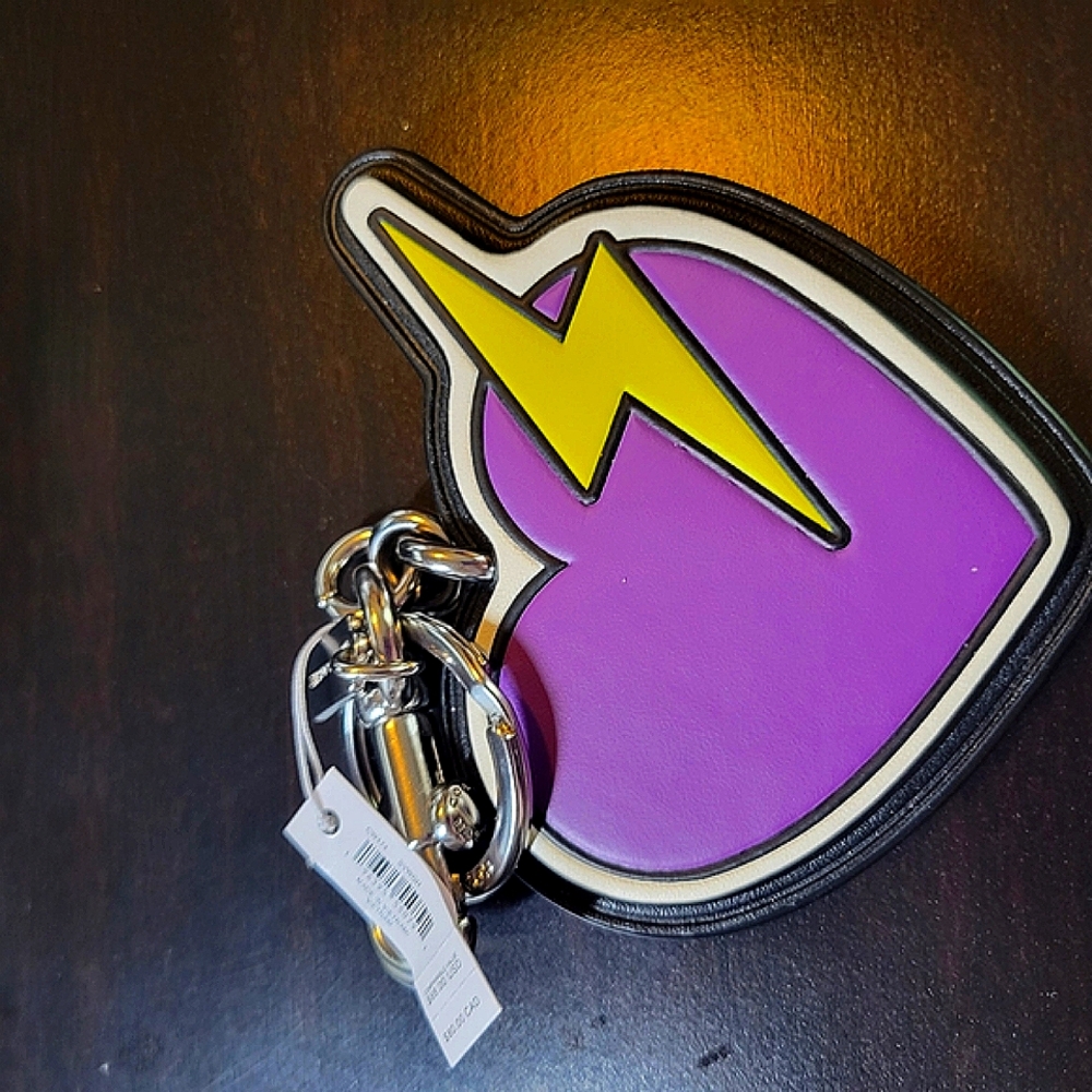 Coach Purple Heart Keychain with Yellow Lightning Bolt
